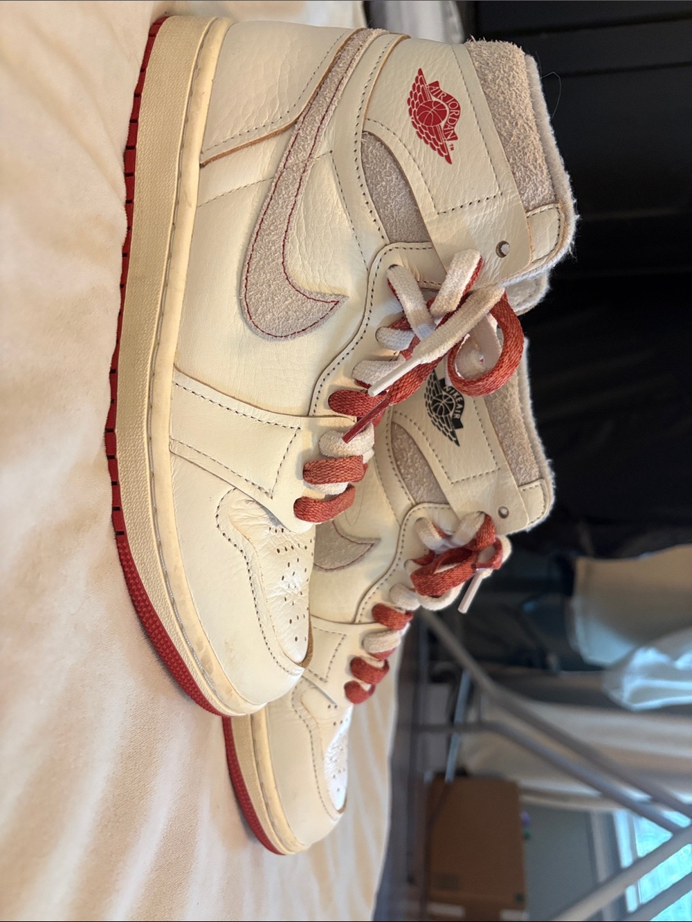 Nike Cream and Red High-Top Sneakers